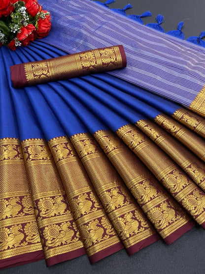 Fiza RoyalBlue Cotton Silk Saree