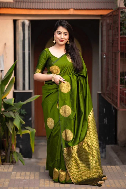 Ahiraa PARROT-Golden  Butta  Soft Silk Sari