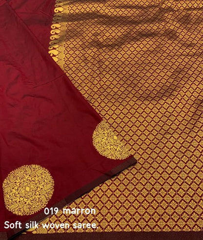 Ahiraa Red-Golden  Butta  Soft Silk Sari