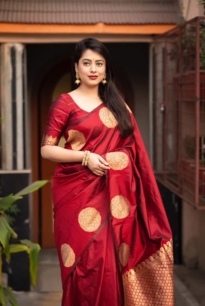 Ahiraa Red-Golden  Butta  Soft Silk Sari