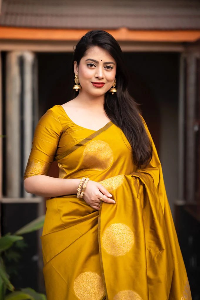 Ahiraa Yellow-Golden  Butta  Soft Silk Sari