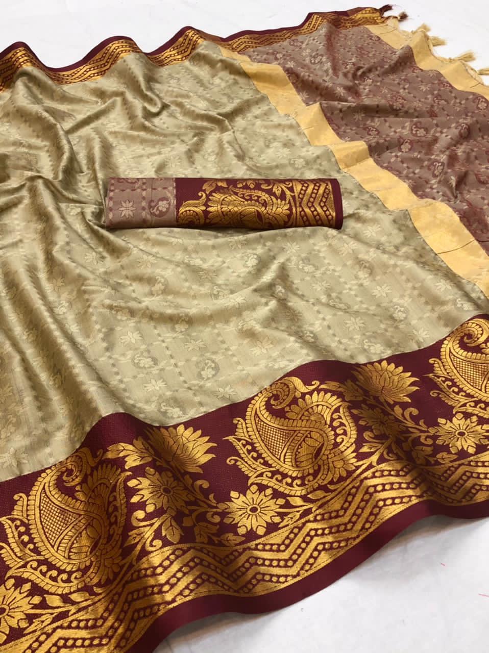 Richa Beige Cotton Silk Saree