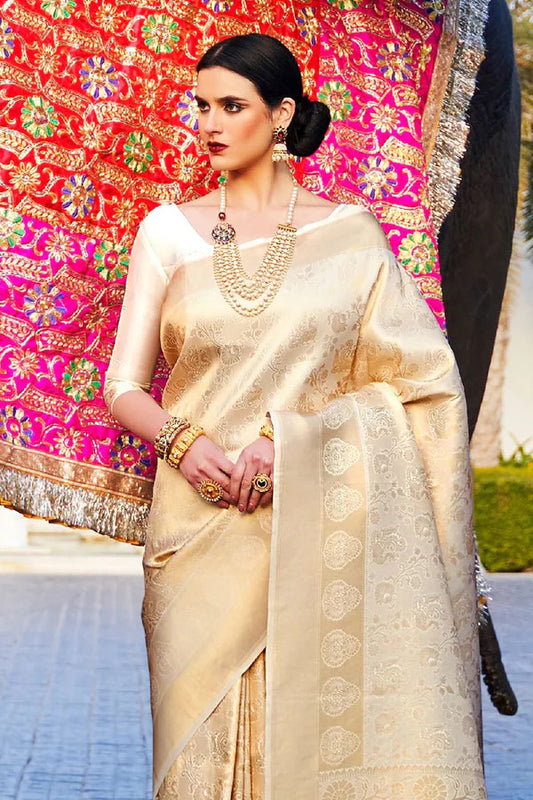 Creamy White Navya Kanjivaram Silk Saree