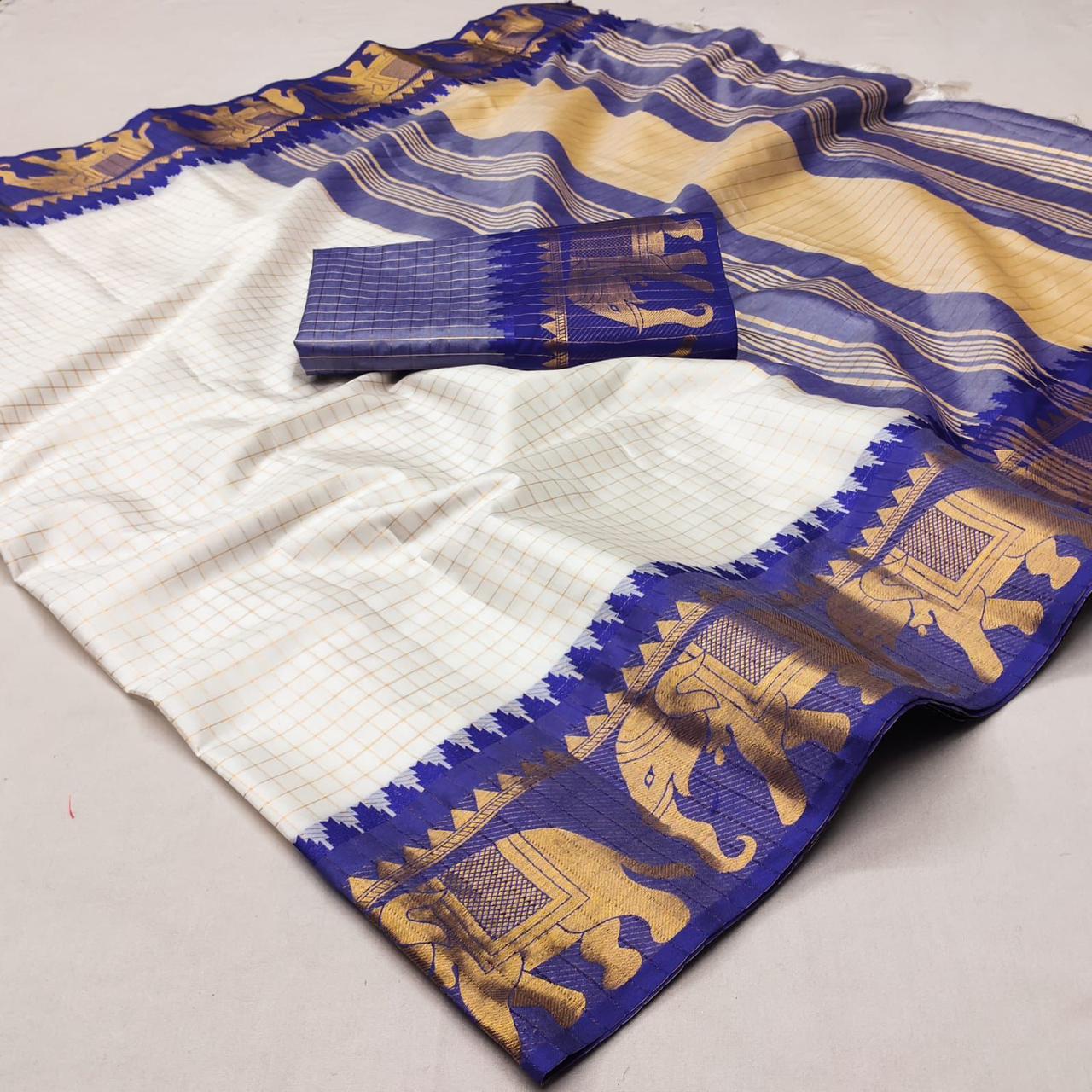 Neer WhiteBlue Soft Silk Saree