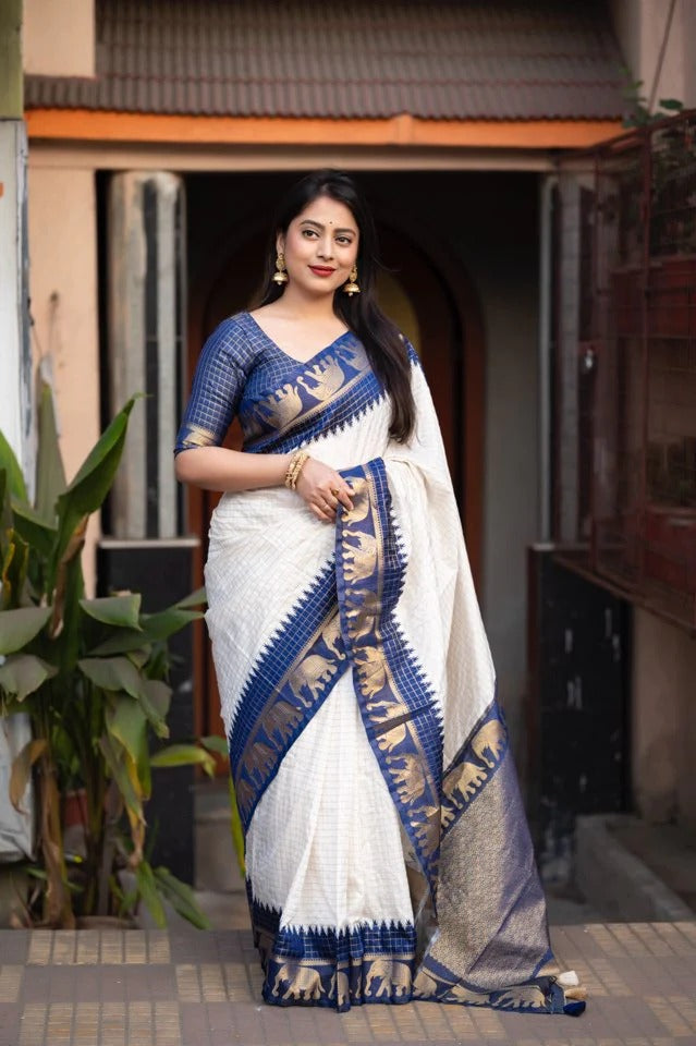 Neer WhiteBlue Soft Silk Saree