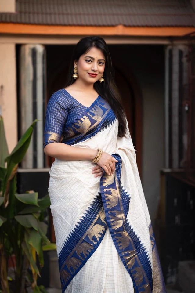 Neer WhiteBlue Soft Silk Saree