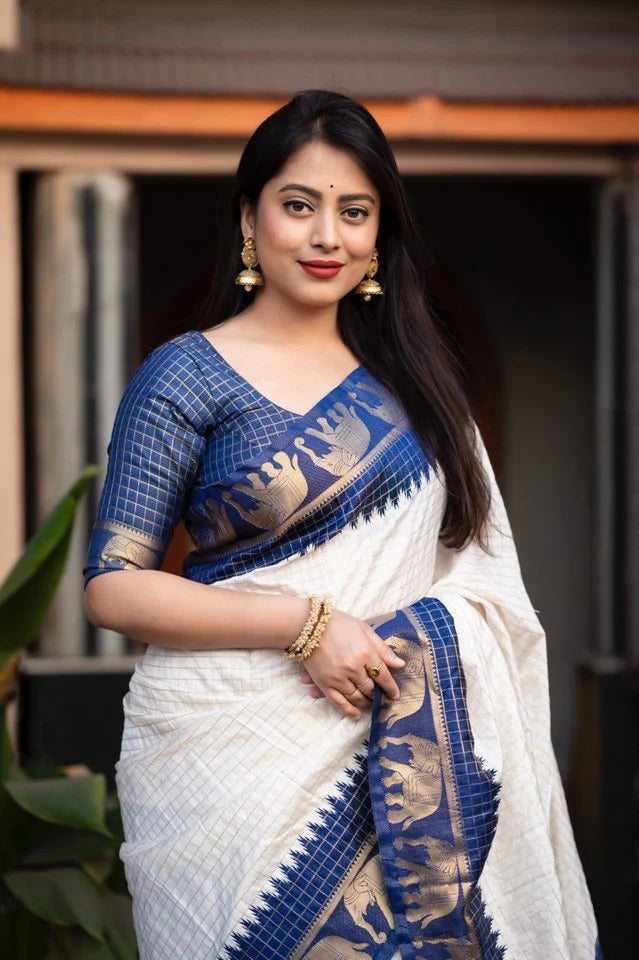 Neer WhiteBlue Soft Silk Saree