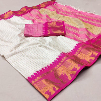 Neer WhitePink Soft Silk Saree