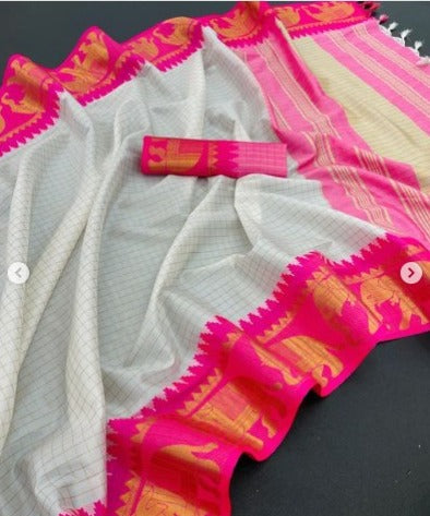 Neer WhitePink Soft Silk Saree