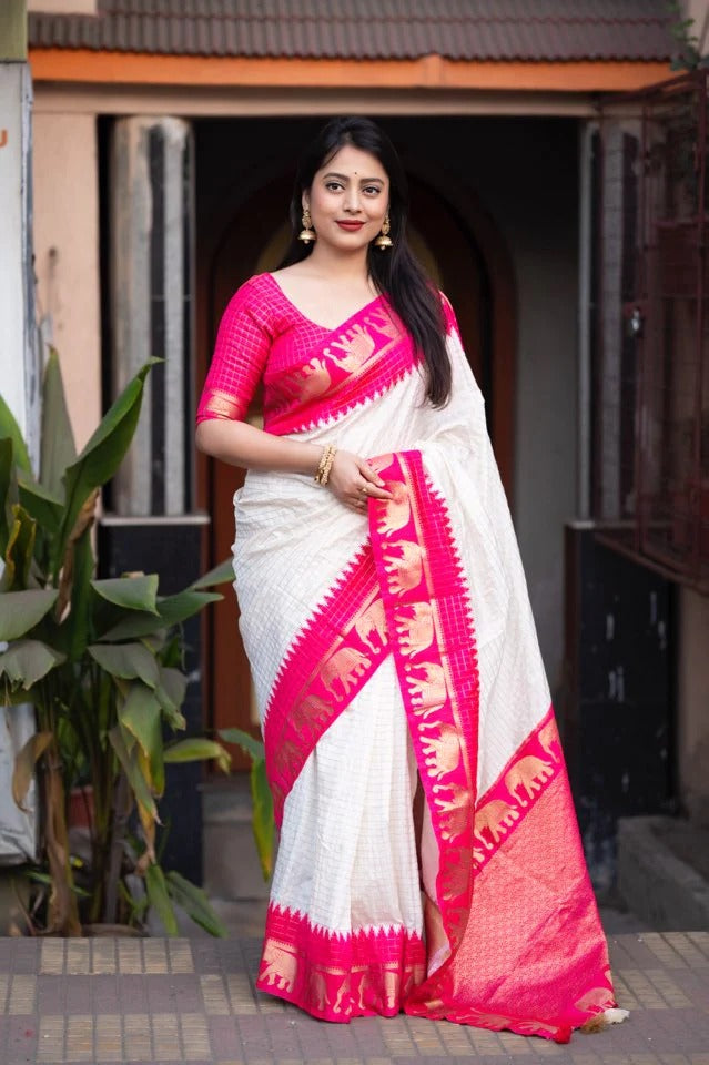 Neer WhitePink Soft Silk Saree