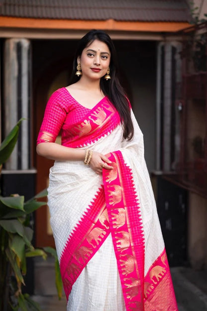 Neer WhitePink Soft Silk Saree