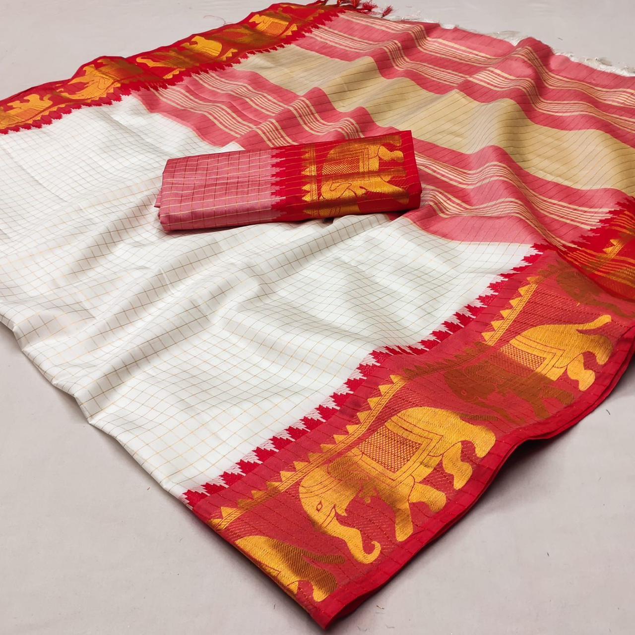 Neer WhiteRed Soft Silk Saree