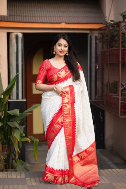 Neer WhiteRed Soft Silk Saree