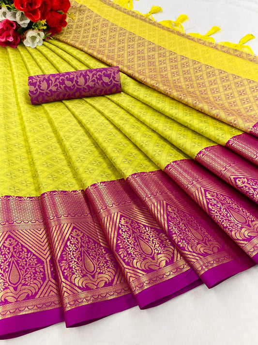 Heta Lemon Dark Pink Cotton Silk Sarees