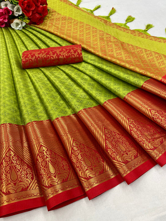 Copy of Heta Lemon Red Cotton Silk Sarees