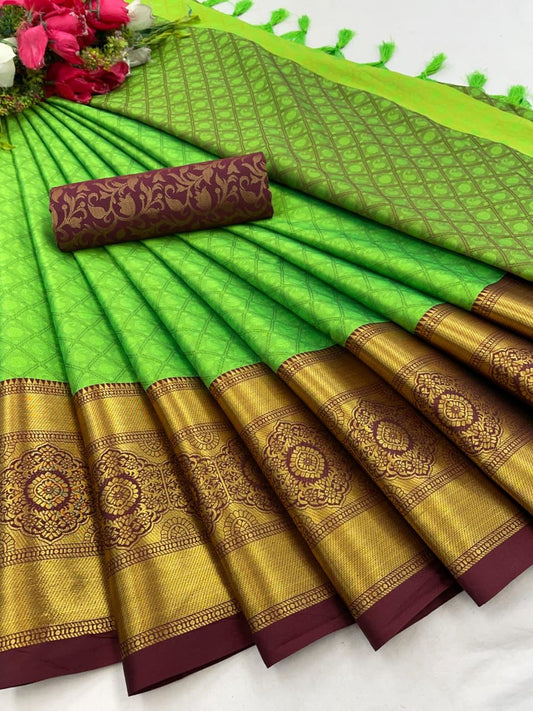 Mayra Green Brown Cotton Silk Sarees