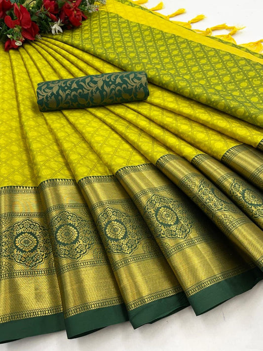 Mayra Light Yellow Cotton Silk Sarees