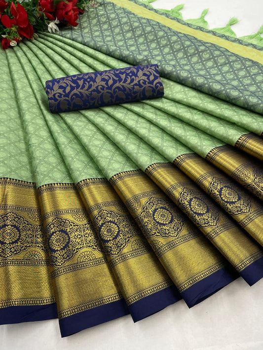 Mayra Pista Blue Cotton Silk Sarees