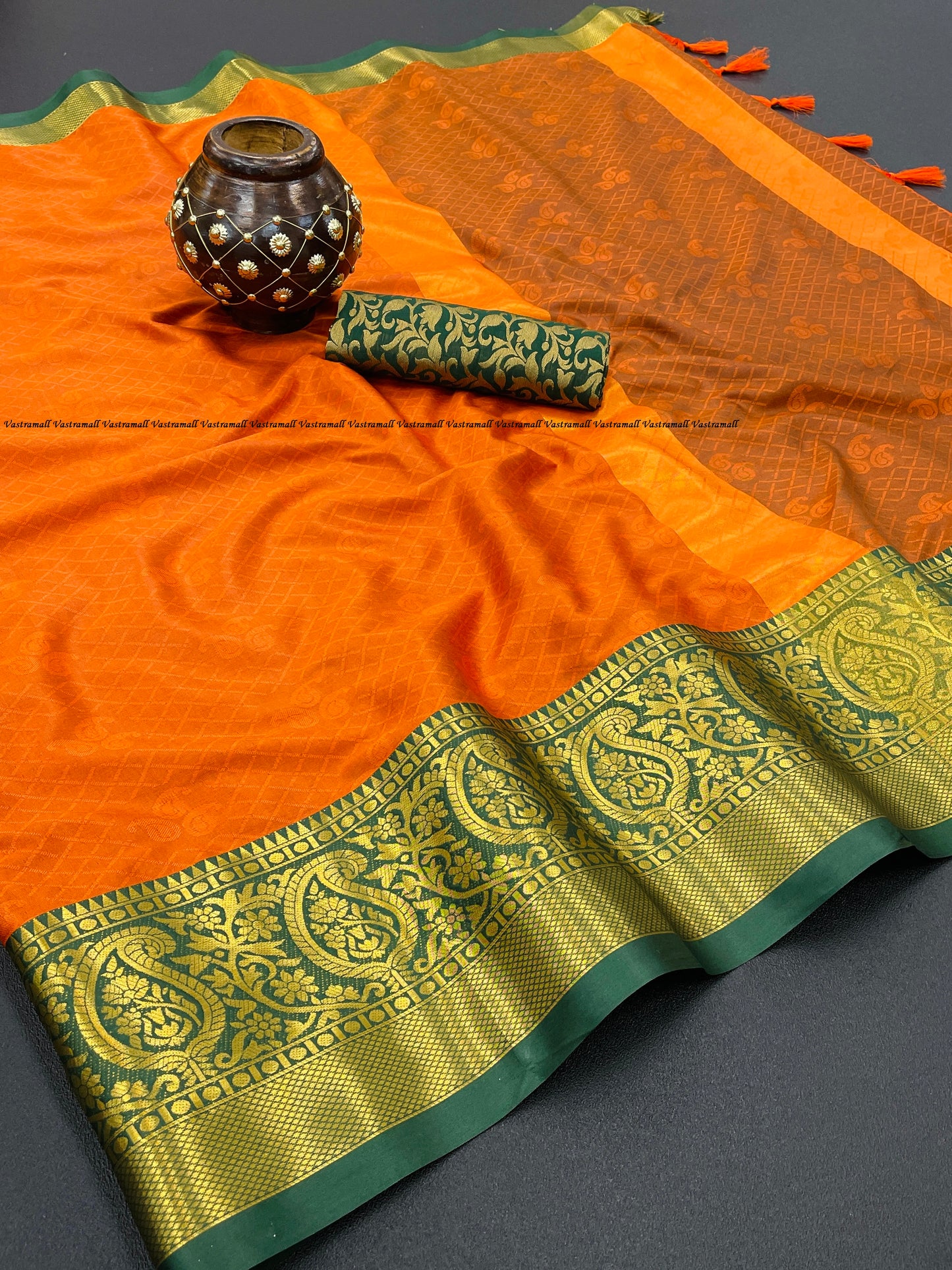 Rahi Orange Green Cotton Silk Sarees