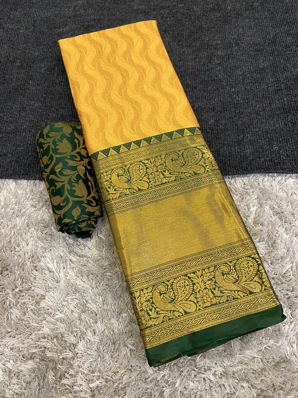 Kareena Yellow Green Cotton Silk Sarees