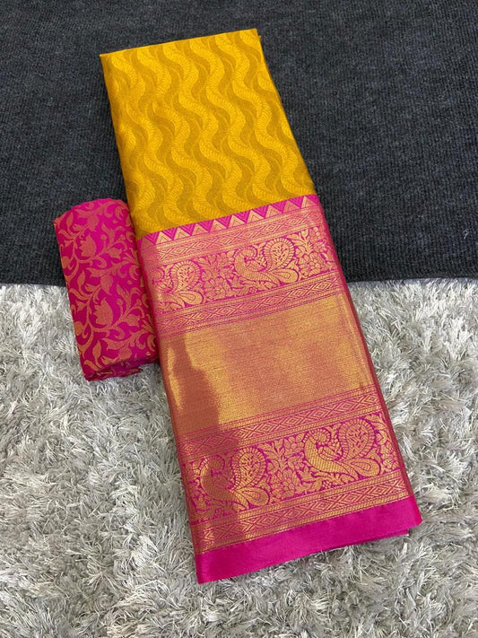 Kareena Yellow Pink Cotton Silk Sarees