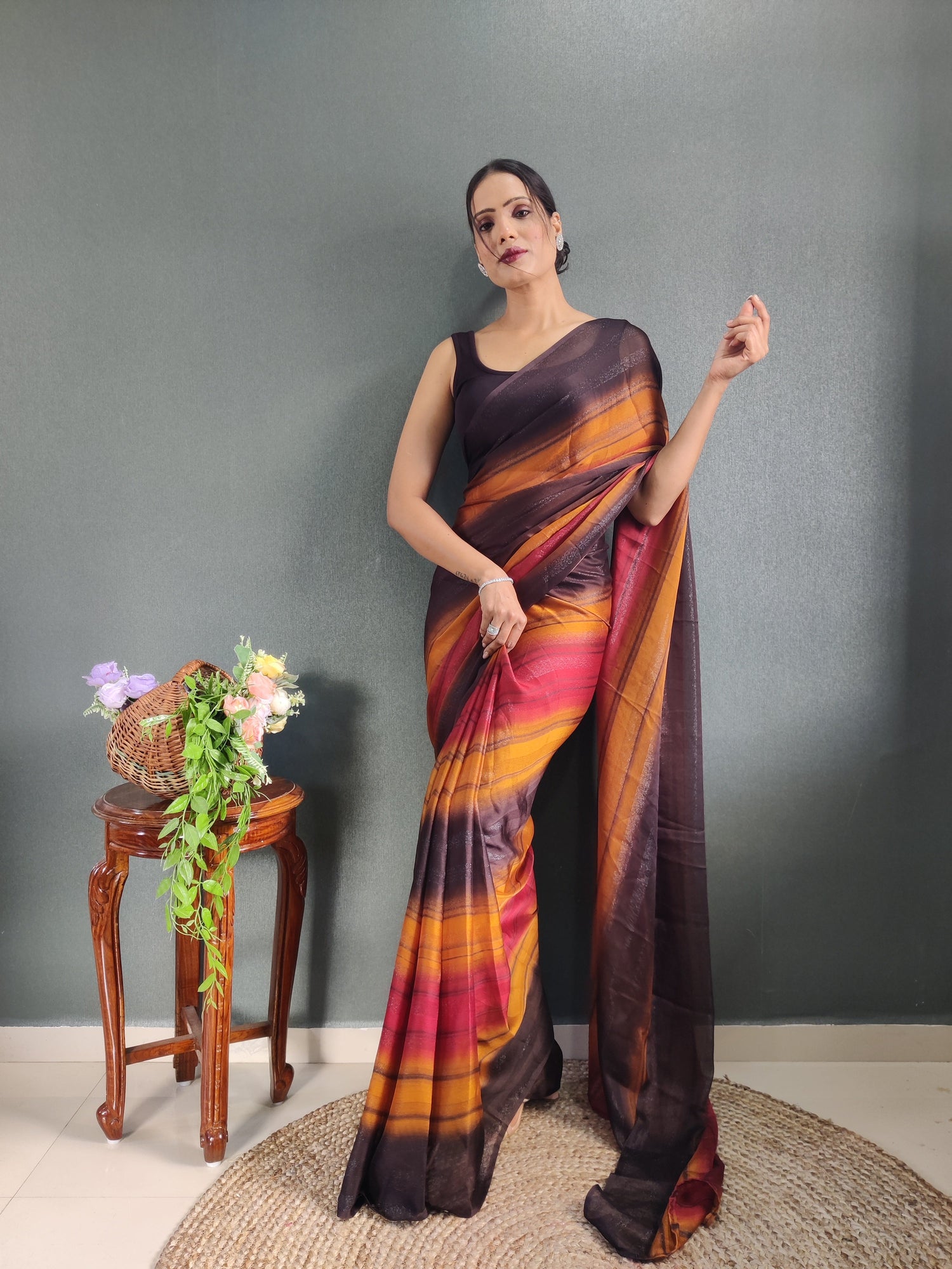 1 MIN Ready To Wear Orange Shade Heer Saree