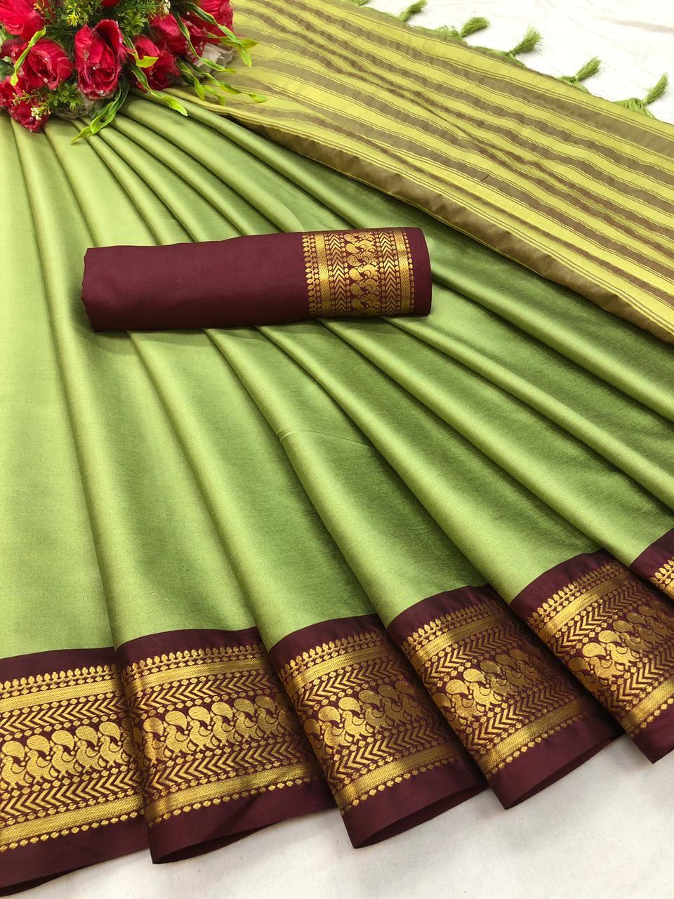 Harshita Pista Coloured Cotton Silk Saree