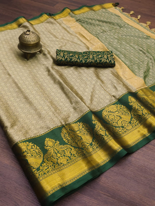 Zoya Chiku Green Cotton Silk Sarees