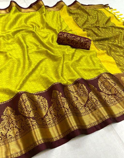 Zoya Yellow Brown Cotton Silk Sarees