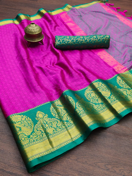 Zoya Pink Green Cotton Silk Sarees