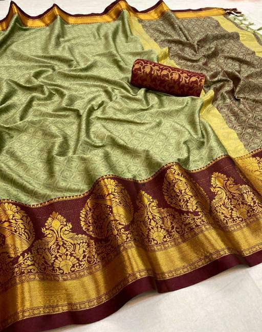 Zoya Pista Brown Cotton Silk Sarees