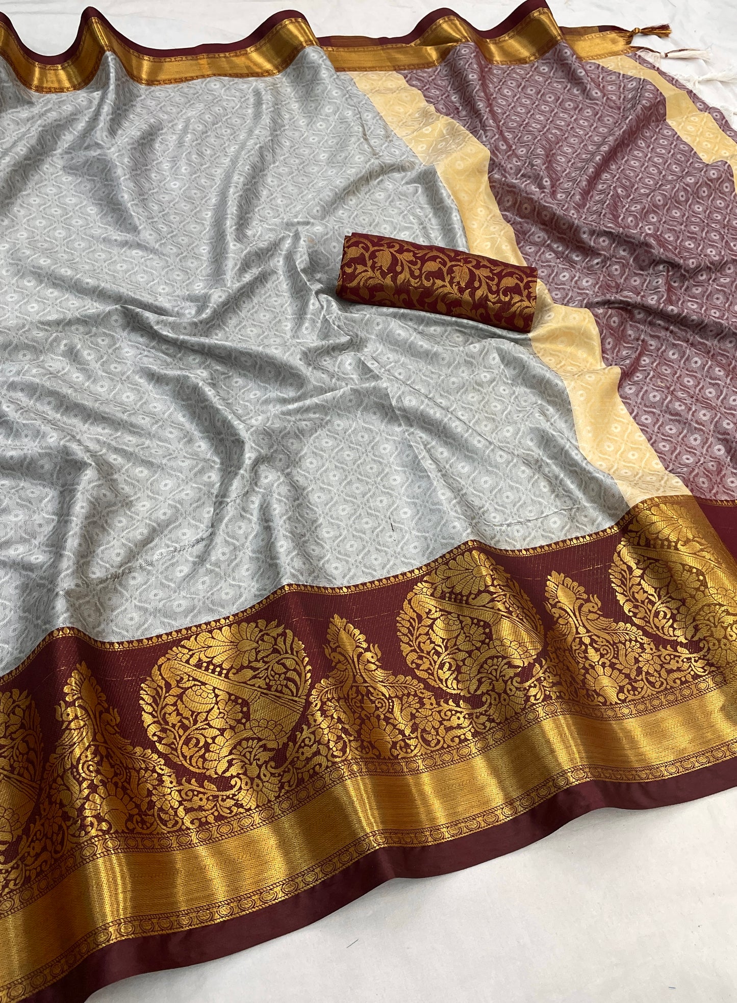 Zoya White Brown Cotton Silk Sarees