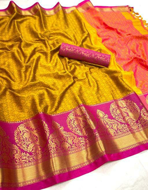 Zoya Yellow Pink Cotton Silk Sarees