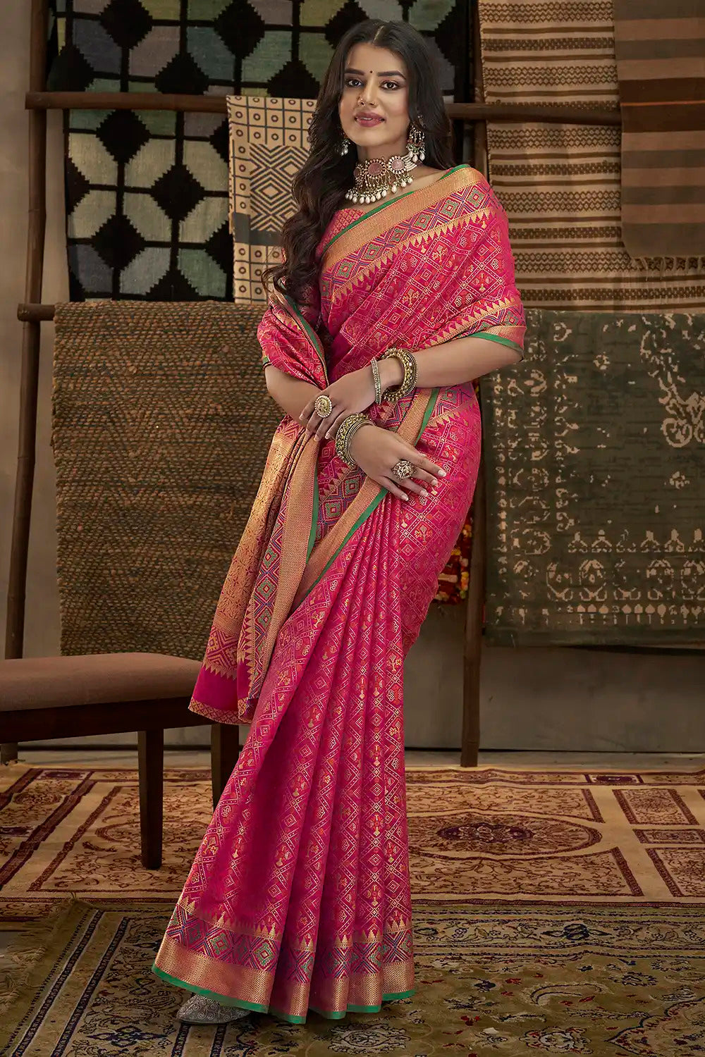 Mamta Dark Pink Patola Silk Saree