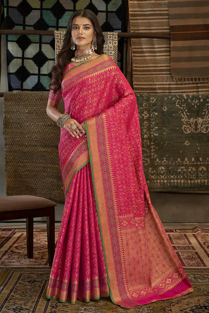 Mamta Dark Pink Patola Silk Saree