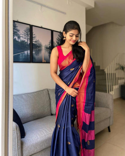 Elegant Blue-Pink Soft Banarasi Silk Saree with Intricate Jacquard Work and Rich Border-RITIKA