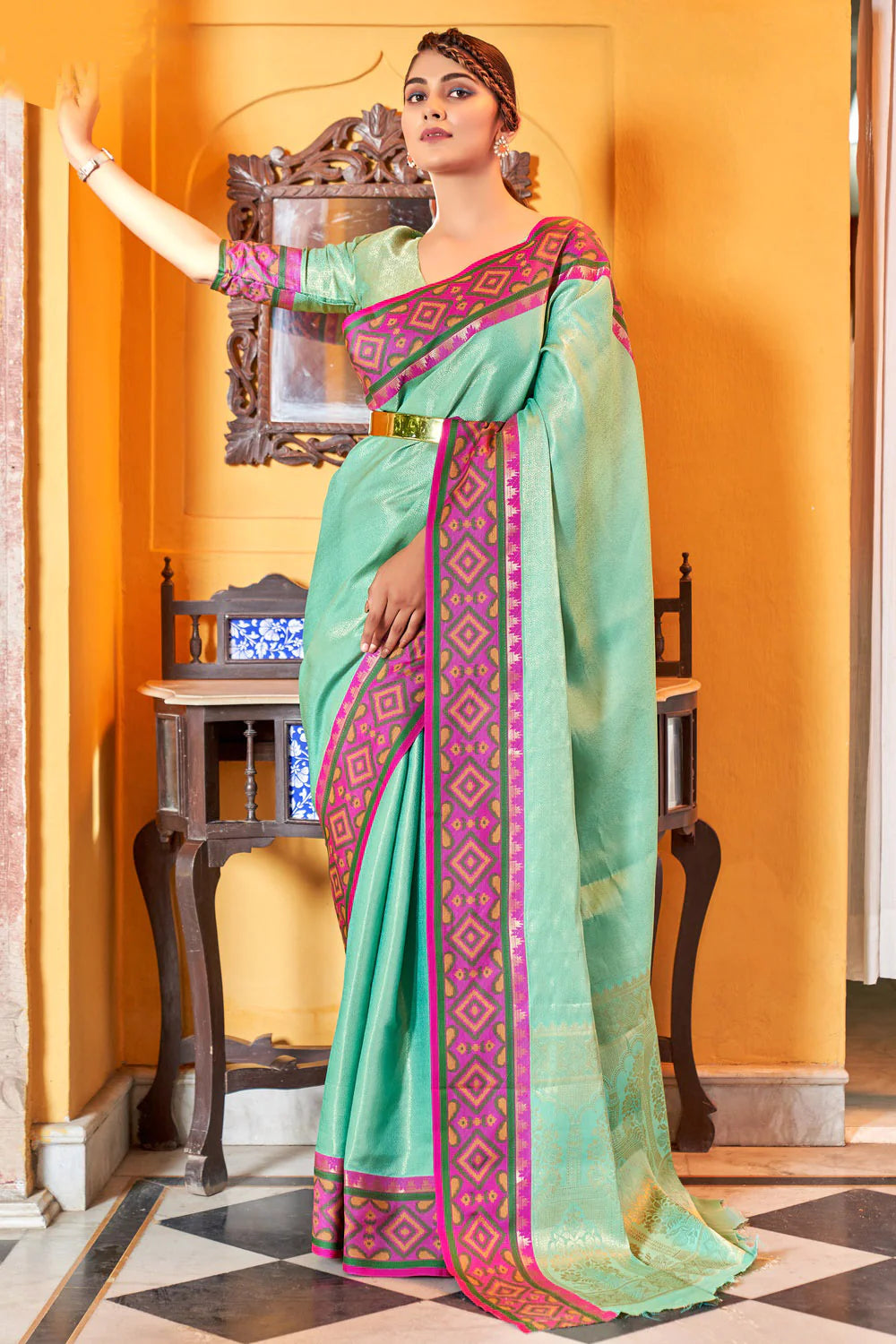 Pista Sara Kanjivaram Silk Saree