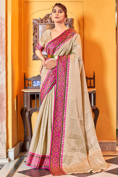 Beige Sara Kanjivaram Silk Saree