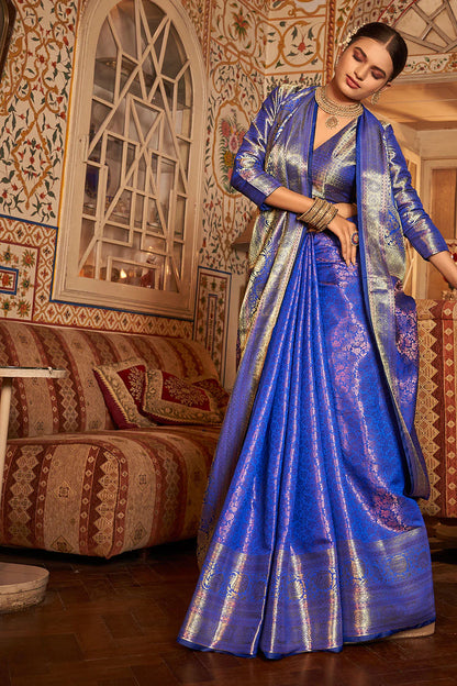 Royal Blue Veena Kanjivaram Silk Saree