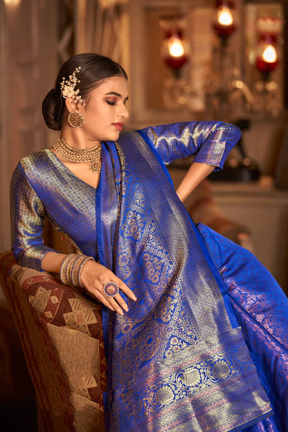 Royal Blue Veena Kanjivaram Silk Saree