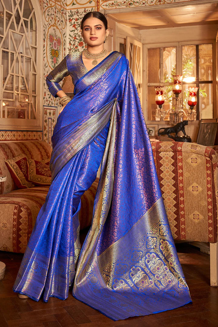 Royal Blue Veena Kanjivaram Silk Saree