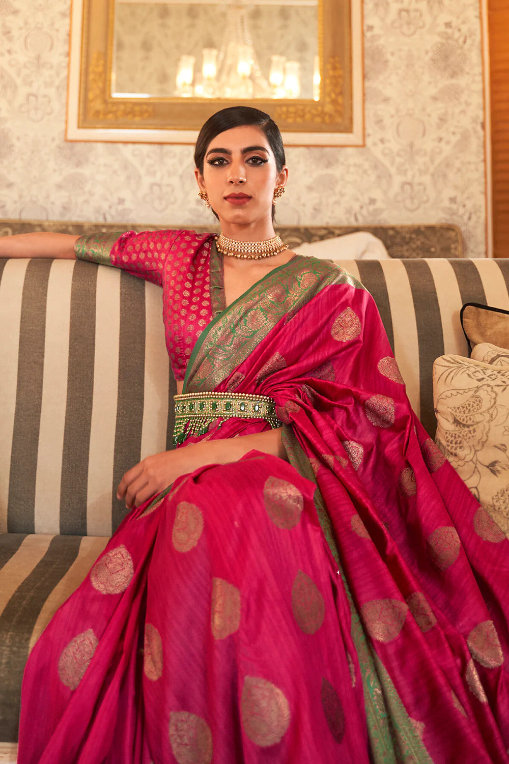 Dark Pink Keri Kanjivaram Silk Saree