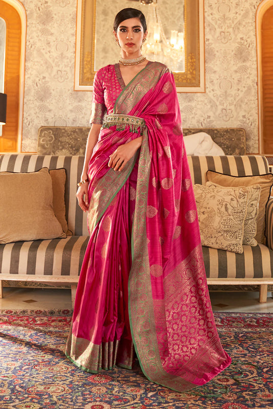 Dark Pink Keri Kanjivaram Silk Saree