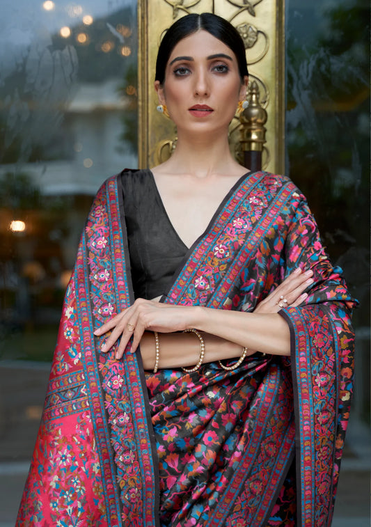 Coal Black Mahi Pashmina Silk Saree