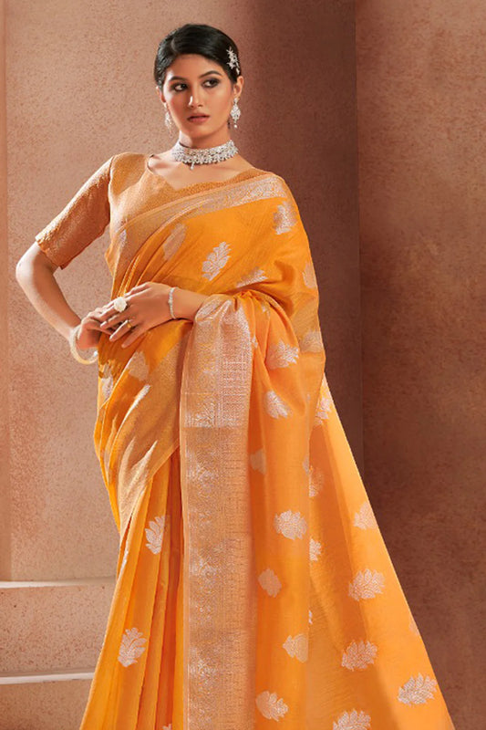 Orange Heer Linen Silk Saree