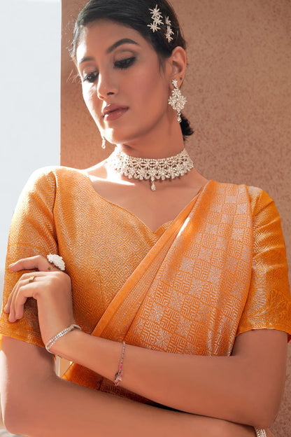 Orange Heer Linen Silk Saree