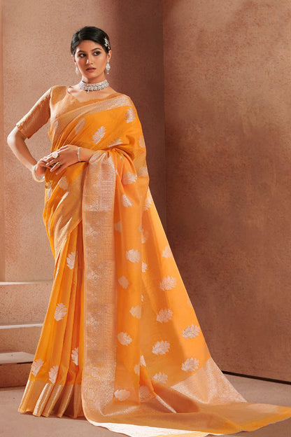 Orange Heer Linen Silk Saree