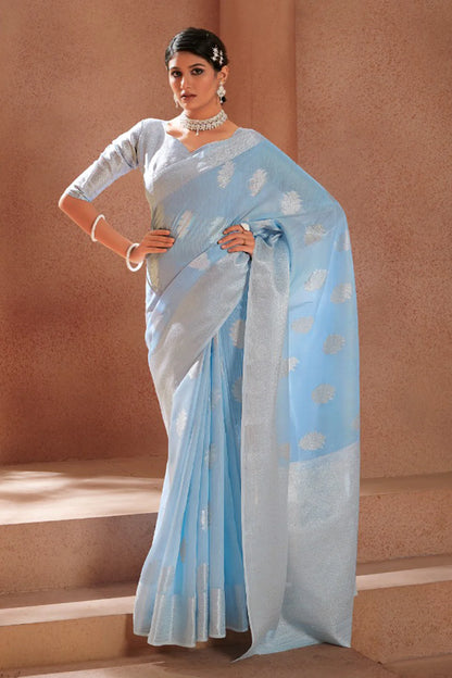 SkyBlue Heer Linen Silk Saree