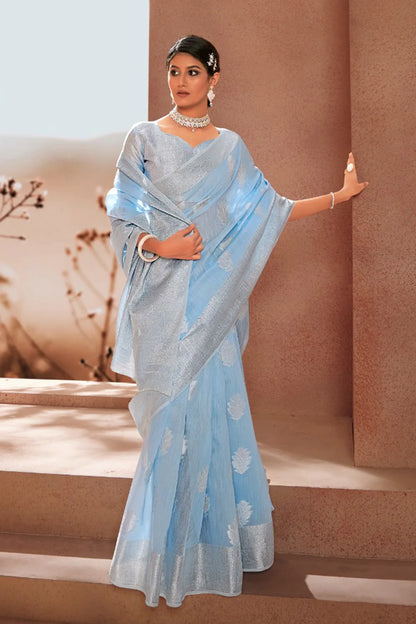 SkyBlue Heer Linen Silk Saree