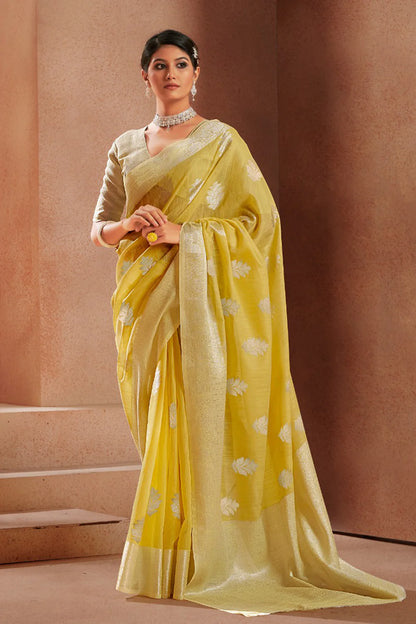 Yellow Heer Linen Silk Saree